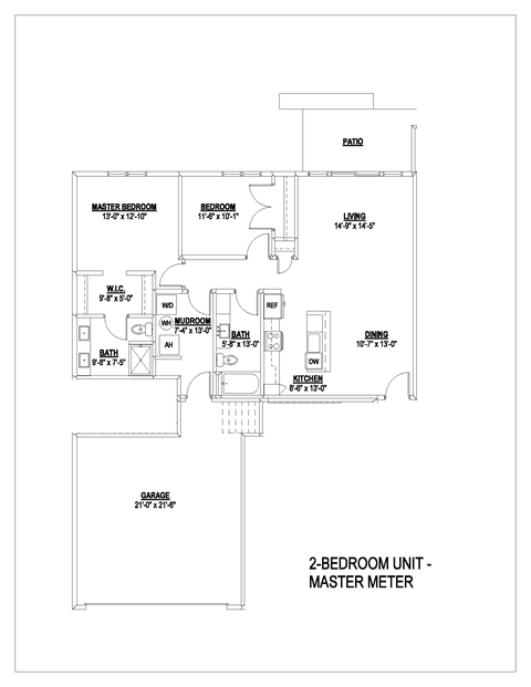 Floor plan for 2 beds, 2 baths, 1258 sqft